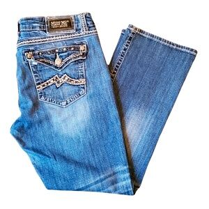 MISS ME Denim Easy Boot Thick Stitch Bling Studded Pockets Blue Jeans Size 29
